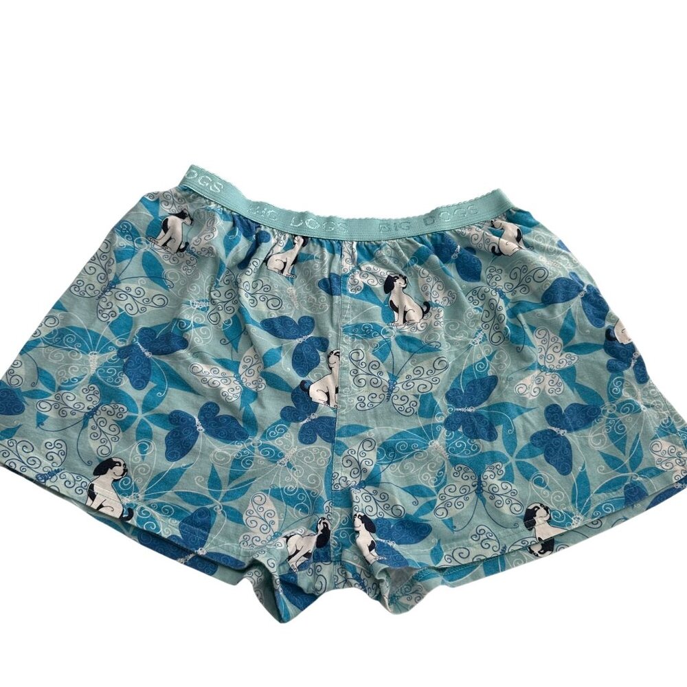 Big Dogs Turquoise‎ Boxer Shorts Small Dog Butterfly Print 100% Cotton Flannel